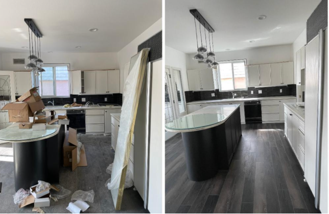 Before and after — kitchen with island